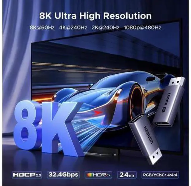 Alt view image 2 of 7 - 2-Pack 8K@60Hz Active Display Port to HDMI Unidirectional Adapter with 4K@240Hz 2K@240Hz, DP 1.4 PC to HDMI 2.1 Display G-SYNC Male to Female Cable Aluminum Converter Compatible with AMD NVIDIA