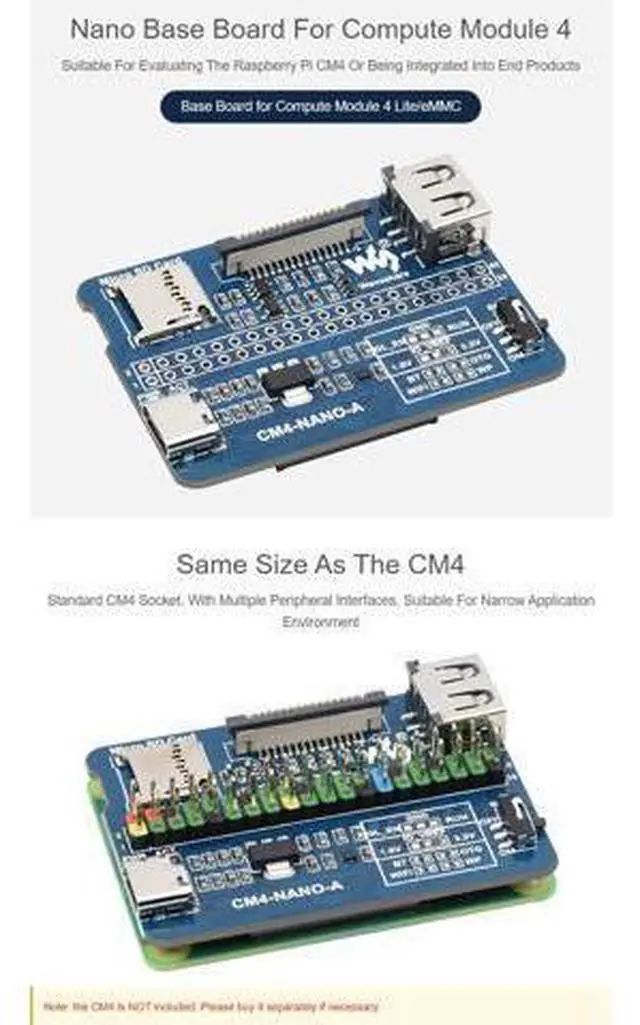Alt view image 3 of 5 - Nano Base Board (A) for Raspberry Pi Compute Module 4 Same Size as The CM4 Base Board for Compute Module 4 Lite/eMMC