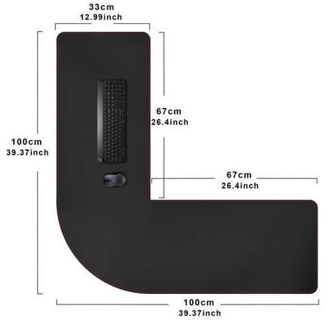 Alt view image 2 of 5 - ZORESYN L Shaped Desk Mat 39.4"(L) x 39.4"(S) x 13"(W), Computer Corner Desk Pad, Large Waterproof PU Leather Mouse pad for Corner Desk, Writing Desk Pad Protector - Black