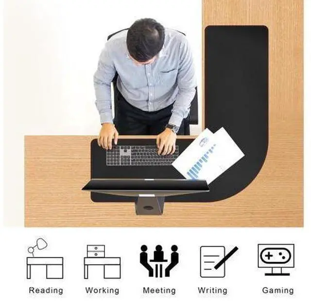 Alt view image 5 of 5 - ZORESYN L Shaped Desk Mat 39.4"(L) x 39.4"(S) x 13"(W), Computer Corner Desk Pad, Large Waterproof PU Leather Mouse pad for Corner Desk, Writing Desk Pad Protector - Black