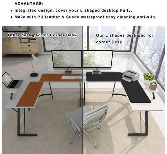 Alt view image 3 of 5 - ZORESYN L Shaped Desk Mat 39.4"(L) x 39.4"(S) x 13"(W), Computer Corner Desk Pad, Large Waterproof PU Leather Mouse pad for Corner Desk, Writing Desk Pad Protector - Black