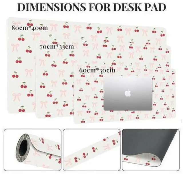 Alt view image 3 of 5 - Idocolors Bow Cherry Desk Mat, Cute Extended Gaming Keyboard Mouse Pad, Large Office Desk Cover Mat Pad Deskmat, Non-Slip Leather Home Office Desk Mat Protector 31.5"15.7"