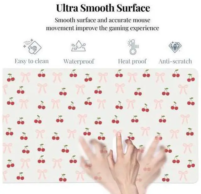 Alt view image 4 of 5 - Idocolors Bow Cherry Desk Mat, Cute Extended Gaming Keyboard Mouse Pad, Large Office Desk Cover Mat Pad Deskmat, Non-Slip Leather Home Office Desk Mat Protector 31.5"15.7"