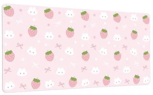 Main image of Idocolors Pink Strawberry Desk Mat, Cute Extended Gaming Keyboard Mouse Pad, Large Office Desk Cover Mat Pad Deskmat, Non-Slip Leather Home Office Desk Mat Protector 27.6"x13.8"