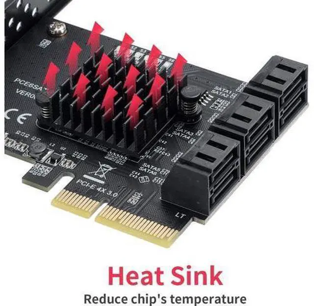 Alt view image 4 of 5 - YABOANG SATA X4 Karte 6 Port Erweiterungskarte, PCIe to Controller Expansion Card, 6Gbps PCIe Card with 6 SATA Cables, ASM1166 6-Port-Chip, Integrated Adapter Converter for Desktop PC