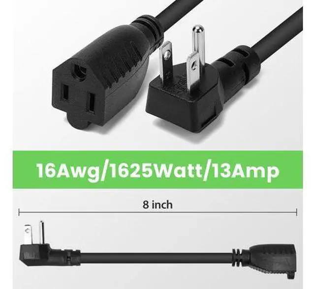 Alt view image 2 of 5 - 8 Inch Short Power Extension Cord 10Pack,90-Degree Low Profile Flat Plug 3-Prong Male to Female Heavy Duty Grounded Power Extension Cable Outlet Saver Socket Adapter, ETL Listed, 16AWG, SJTW 13A 1625W