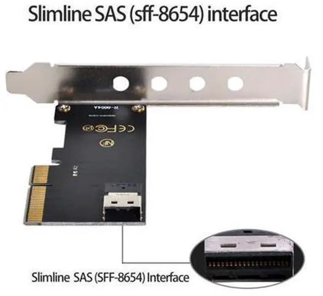 Alt view image 3 of 5 - chenyang PCIe 4.0 X4 to Slimline SAS SFF-8654 Adapter with SFF-8654 to SFF-8639 Cable for U.2 SFF-8639 NVME PCIe SSD