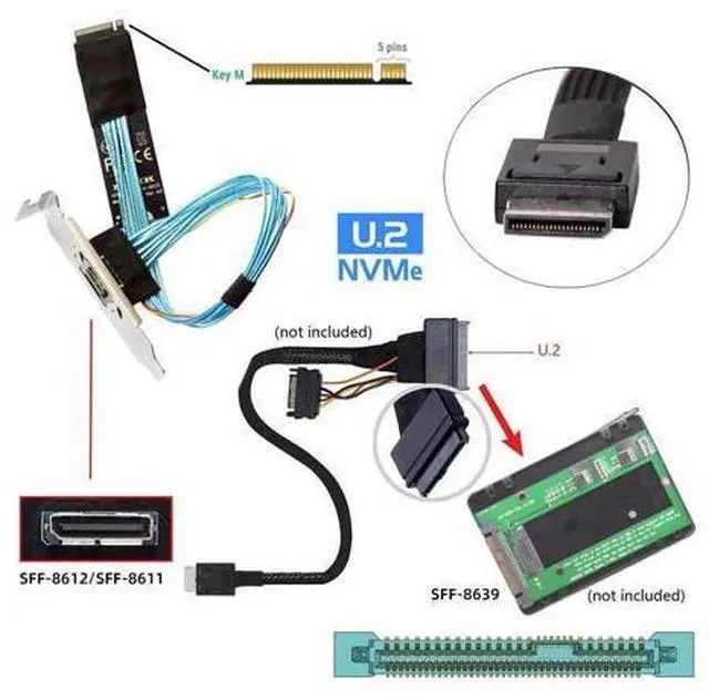Alt view image 4 of 5 - CY 2280 NGFF PCI-E4.0 M.2 M-Key to Oculink SFF-8612 SFF-8611 Host Cable 30cm with Bracket for NVME U.2 SSD Egpu