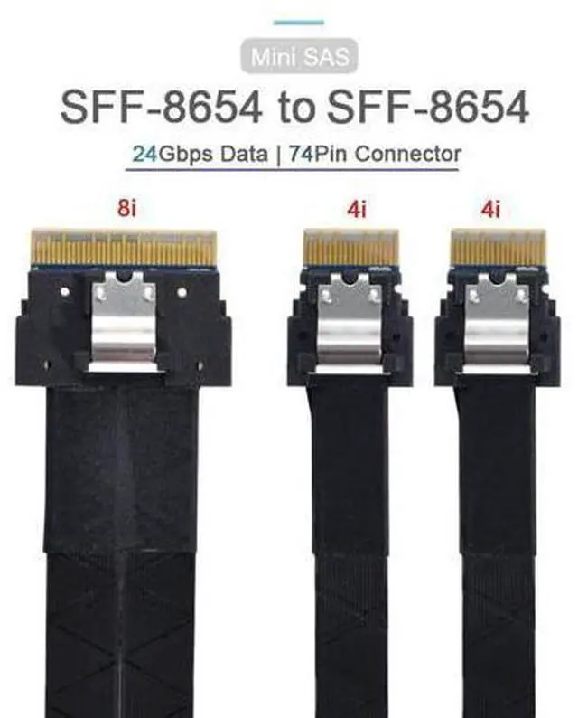Alt view image 2 of 5 - CY Slimline Cable PCI-E Ultraport SAS Slim 4.0 SFF-8654 8i 74pin to Dual SFF-8654 4i 38Pin Cable 40cm PCI-Express