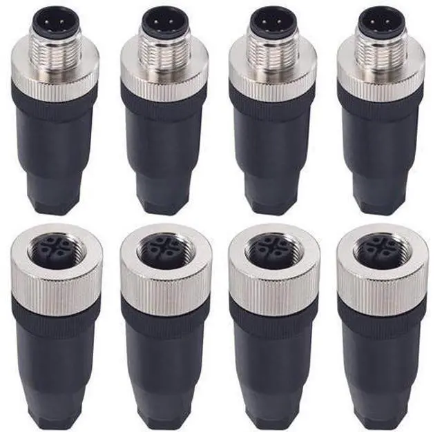 Main image of Lonlonty M12 4 Pin Male & Female Socket Panel Aviation Wire Connector,12mm Industrial Circular Connector,Outdoor Waterproof IP67,4 Sets