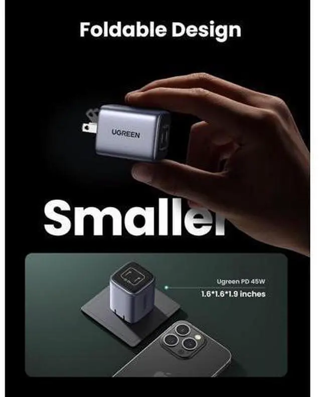 Alt view image 6 of 7 - 45W USB C Charger Nexode 2 Port GaN Foldable PPS Wall Charger Block Support Super Fast Charging 2.0 for Galaxy S24 Ultra/Note 20 iPhone 16/15/14 iPad MacBook Steam Deck (Black)