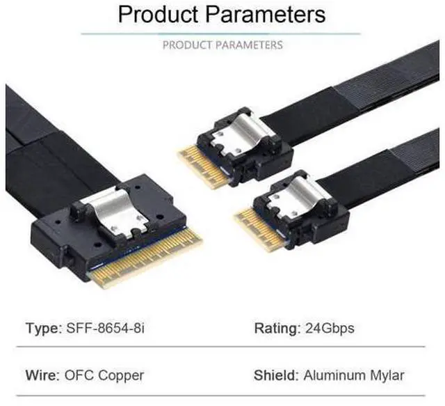 Alt view image 5 of 5 - CY Slimline Cable PCI-E Ultraport SAS Slim 4.0 SFF-8654 8i 74pin to Dual SFF-8654 4i 38Pin Cable 40cm PCI-Express