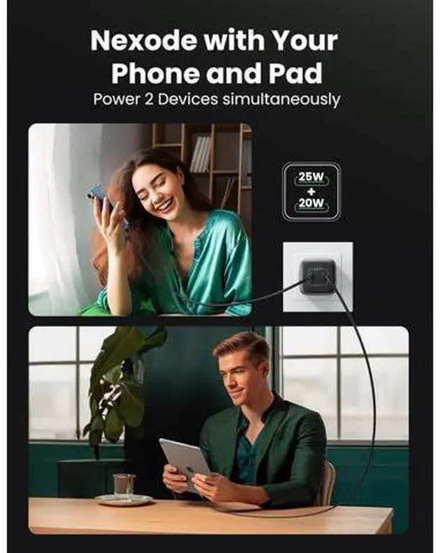 Alt view image 3 of 7 - 45W USB C Charger Nexode 2 Port GaN Foldable PPS Wall Charger Block Support Super Fast Charging 2.0 for Galaxy S24 Ultra/Note 20 iPhone 16/15/14 iPad MacBook Steam Deck (Black)