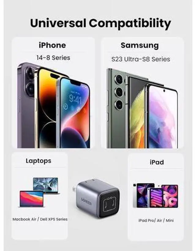 Alt view image 7 of 7 - 45W USB C Charger Nexode 2 Port GaN Foldable PPS Wall Charger Block Support Super Fast Charging 2.0 for Galaxy S24 Ultra/Note 20 iPhone 16/15/14 iPad MacBook Steam Deck (Black)