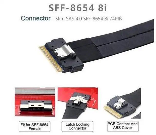 Alt view image 4 of 5 - CY Slimline Cable PCI-E Ultraport SAS Slim 4.0 SFF-8654 8i 74pin to Dual SFF-8654 4i 38Pin Cable 40cm PCI-Express
