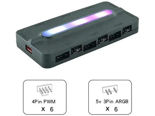 Alt view image 4 of 4 - ARGB Controller 5V/3Pin ARGB 4Pin Fan PWM HUB PWM ARGB Fan Hub ARGB Hub Splitter For Computer PC Case Fan