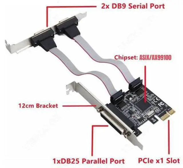 Alt view image 2 of 6 - PCIe to 2x DB9 RS232 COM Serial Port+ 1x DB25 Parallel Port Printer LPT Adapter Card Chipset ASIX/AX99100 for Desktop Computer