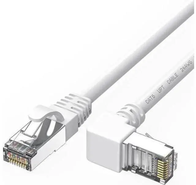 Main image of 90 Degree CAT6 Ethernet Cable Right Angle Upward Angled White 3ft,RJ45 LAN Gigabit Network Cord Cat 6 90 Degree Adapter,Bandwidth up to 250MHz 1Gbps