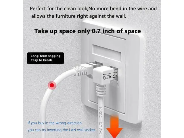 Alt view image 3 of 7 - 90 Degree CAT6 Ethernet Cable Right Angle Upward Angled White 3ft,RJ45 LAN Gigabit Network Cord Cat 6 90 Degree Adapter,Bandwidth up to 250MHz 1Gbps