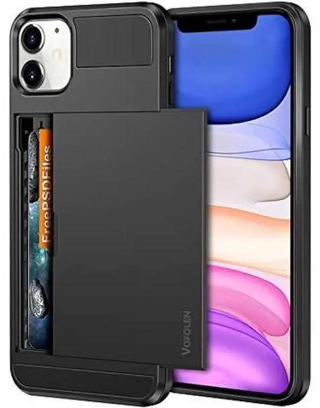 Main image of Vofolen Case for iPhone 11 Case Wallet Credit Card Holder ID Slot Sliding Door Hidden Pocket Anti-Scratch Dual Layer Hybrid Bumper Armor Protective Hard Shell Back Cover for iPhone 11 6.1 Black