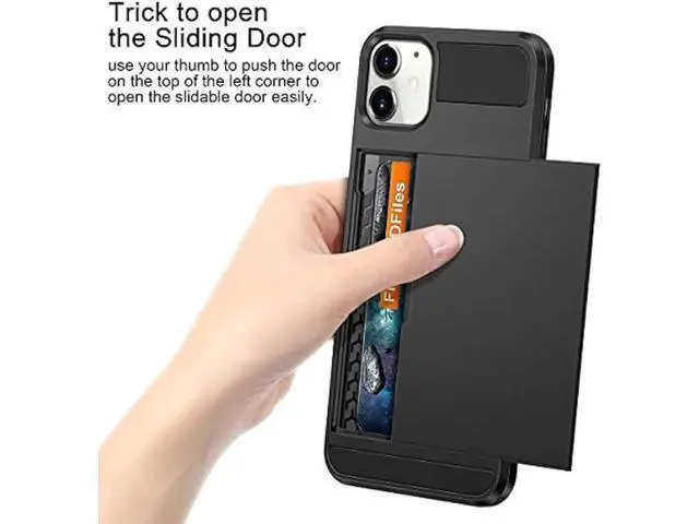 Alt view image 2 of 6 - Vofolen Case for iPhone 11 Case Wallet Credit Card Holder ID Slot Sliding Door Hidden Pocket Anti-Scratch Dual Layer Hybrid Bumper Armor Protective Hard Shell Back Cover for iPhone 11 6.1 Black
