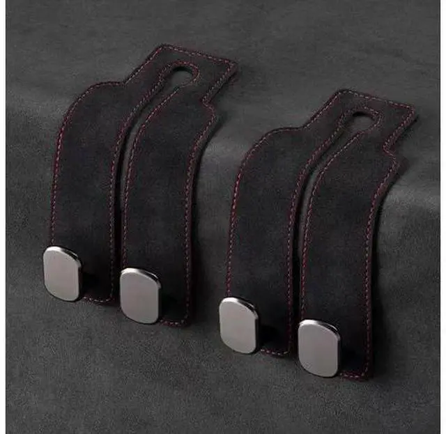Alt view image 3 of 5 - Car seat back straps, in-car multi-functional hidden suede-covered universal hooks, vehicle rear seat storage small hooks Grey:Two hooks two pieces assembled
