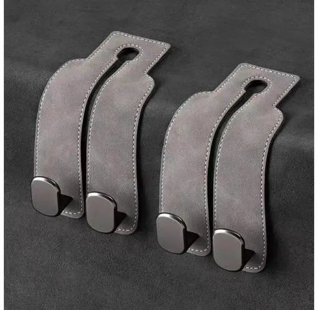 Alt view image 2 of 5 - Car seat back straps, in-car multi-functional hidden suede-covered universal hooks, vehicle rear seat storage small hooks Grey:Two hooks two pieces assembled