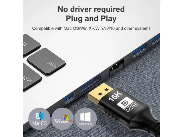 Alt view image 3 of 7 - Mini DisplayPort 2.1 Mini-DP 2.0 to DP Cable 16K 60hz Cable Ultra-HD UHD DP 1.4 8K 120hz Compatible FreeSync G-Sync Gaming Monitor 4090 7900