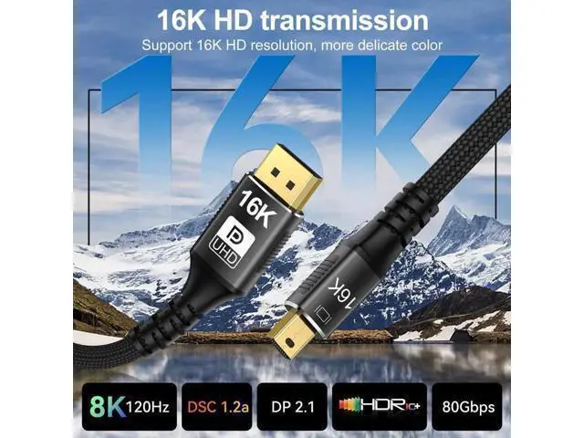Alt view image 5 of 7 - Mini DisplayPort 2.1 Mini-DP 2.0 to DP Cable 16K 60hz Cable Ultra-HD UHD DP 1.4 8K 120hz Compatible FreeSync G-Sync Gaming Monitor 4090 7900