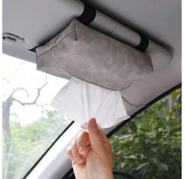Alt view image 4 of 5 - Car-mounted tissue box hanging-style creative car sunshade with tissue dispenser - compreheve interior decoration accessory for vehicles - car utility item brown