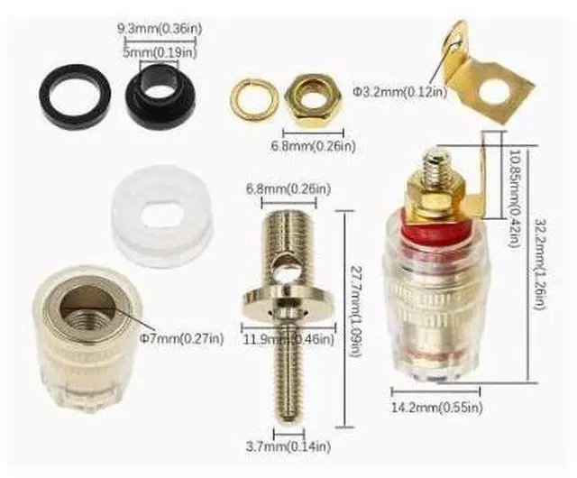 Alt view image 4 of 4 - Gold-plated M4 copper transparent crystal power amplifier speaker speaker cabinet wiring terminal connector banana plug socket
