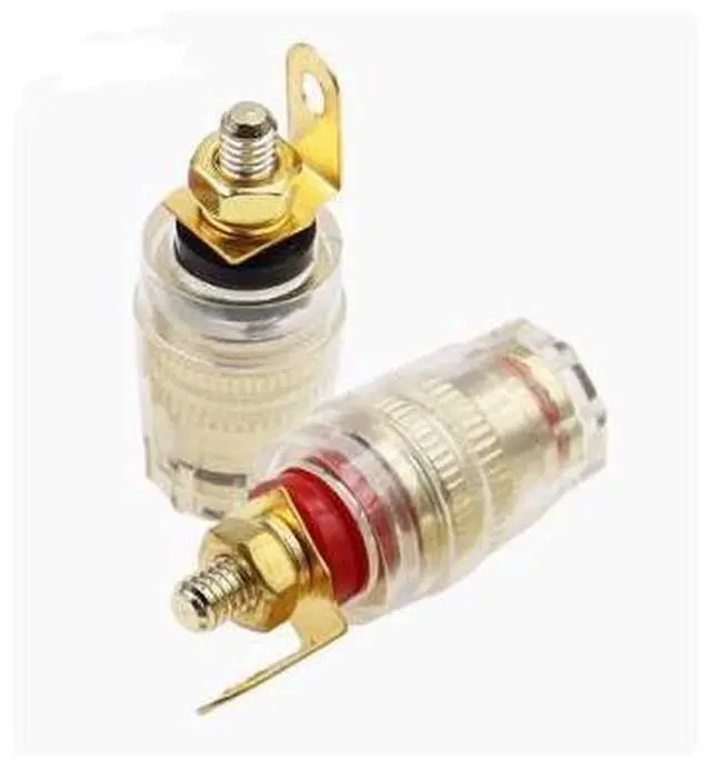 Alt view image 3 of 4 - Gold-plated M4 copper transparent crystal power amplifier speaker speaker cabinet wiring terminal connector banana plug socket