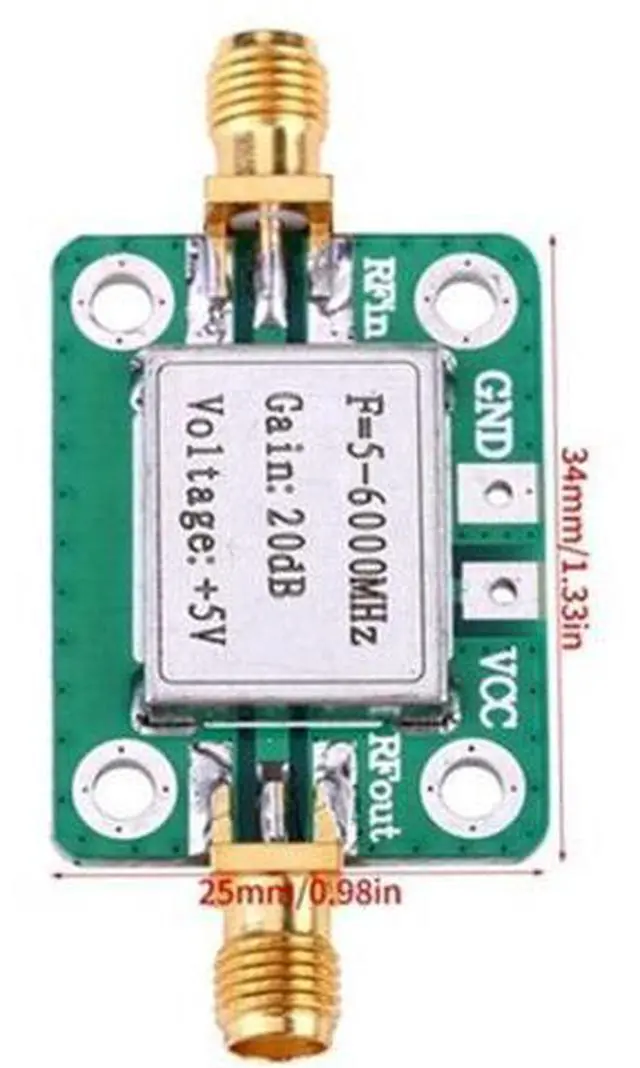 Main image of RF ultra-wideband power amplifier with a gain of 20 dB from 5 MHz to 6 GHz. Operating frequency range of 5 - 6000 MHz. Equipped with a shielding shell.
