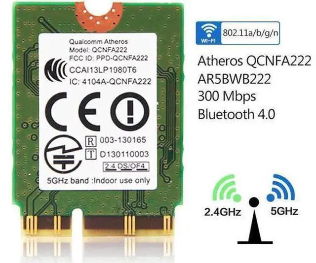 Main image of Atheros QCNFA222 2.4GHz/5GHz 802.11ABGN 300Mbps Bluetooth 4.0 NGFF WiFi Card