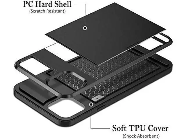 Alt view image 5 of 6 - Vofolen Case for iPhone 11 Case Wallet Credit Card Holder ID Slot Sliding Door Hidden Pocket Anti-Scratch Dual Layer Hybrid Bumper Armor Protective Hard Shell Back Cover for iPhone 11 6.1 Black