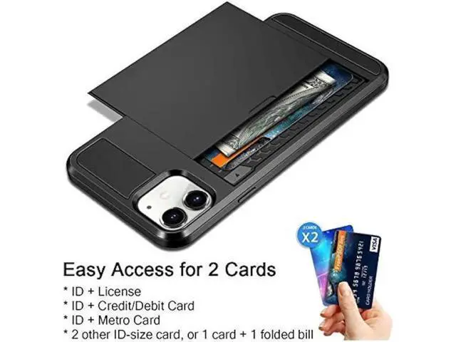 Alt view image 6 of 6 - Vofolen Case for iPhone 11 Case Wallet Credit Card Holder ID Slot Sliding Door Hidden Pocket Anti-Scratch Dual Layer Hybrid Bumper Armor Protective Hard Shell Back Cover for iPhone 11 6.1 Black