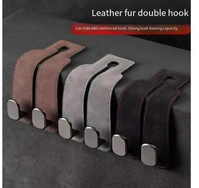 Alt view image 5 of 5 - Car seat back straps, in-car multi-functional hidden suede-covered universal hooks, vehicle rear seat storage small hooks Grey:Two hooks two pieces assembled