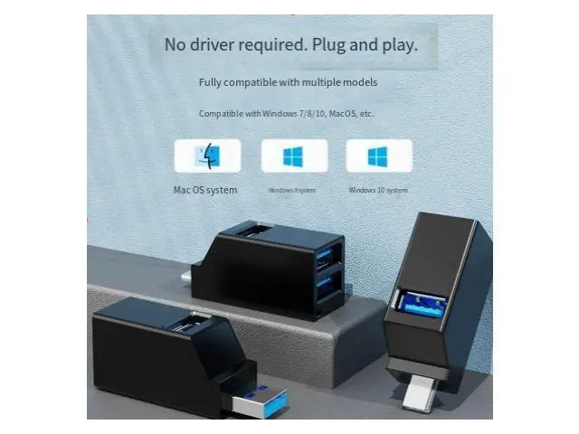 Alt view image 4 of 5 - USB hub docking station splitter with 3 ports for 2.0 USB and 3.0 USB hub. Suitable for charging USB drives, mobile phones and computers.
