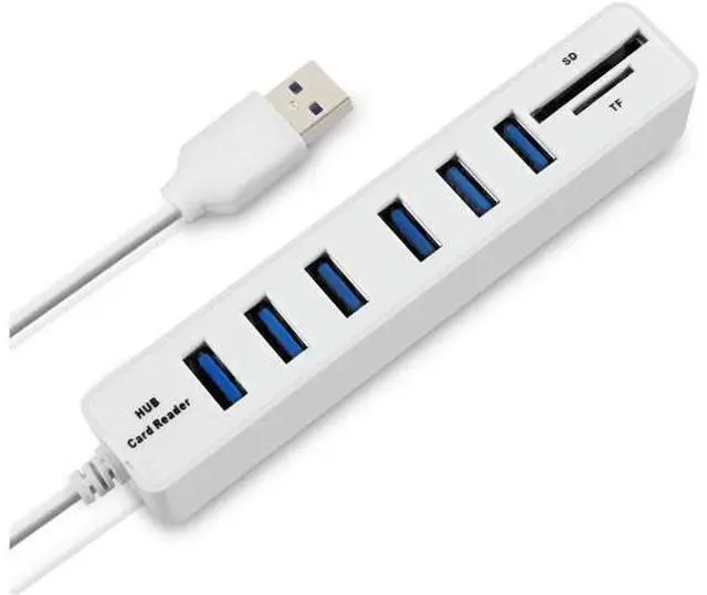 Main image of USB Hub 6 Port Expander Adapter USB 2.0 Hub Multi USB Splitter 2.0 Hub USB-Hub SD/TF Card Reader for PC, White
