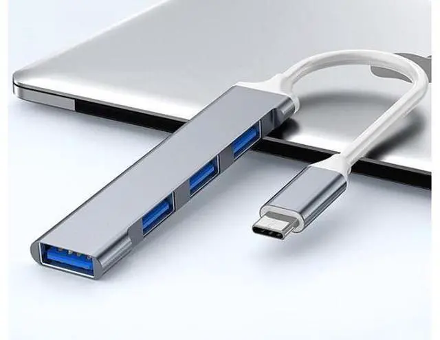 Alt view image 4 of 6 - USB hub extender - Four-in-one hub, Type-C to four-outlet docking station, external device for connecting computers and mobile phones, converter USB 3.0 black line gray color