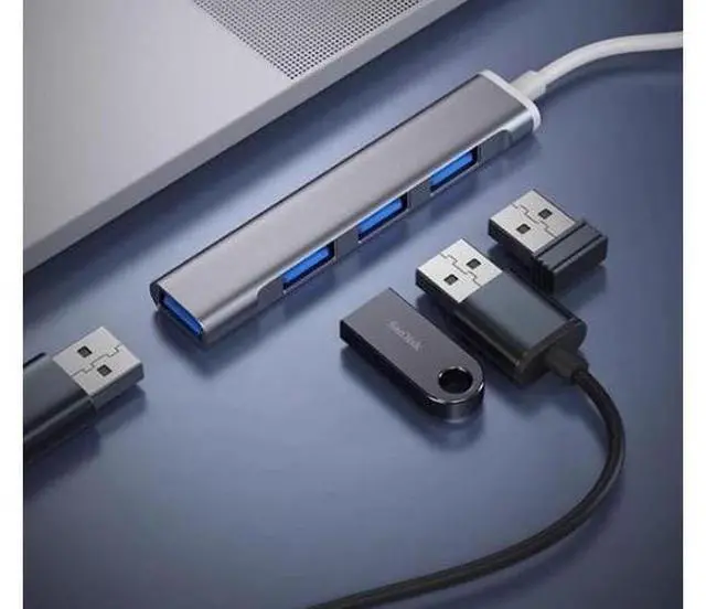 Alt view image 6 of 6 - USB hub extender - Four-in-one hub, Type-C to four-outlet docking station, external device for connecting computers and mobile phones, converter USB 3.0 black line gray color