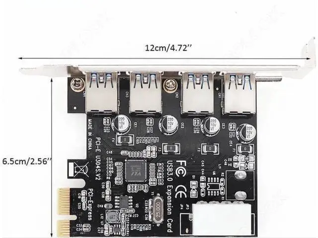 Alt view image 5 of 6 - 4 Port USB3.0 PCIe 1x PCI Express Adapter Expaon Control Card 5Gbps with 4Pin Power Connector USB 3.0 Hub Chipset VIA VL805