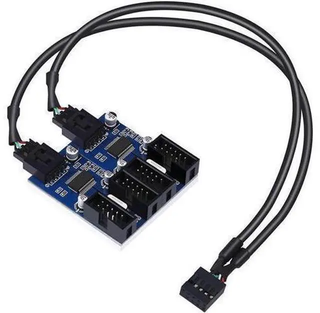 Main image of 4 in 1 Internal USB Splitter Cable, 9 pin USB Header Male 1 to 4 Female Exteon Connector Adapter, USB 2.0 HUB Connector Port Multiplier PWM Fan Splitter Cable (30cm/0.98ft)