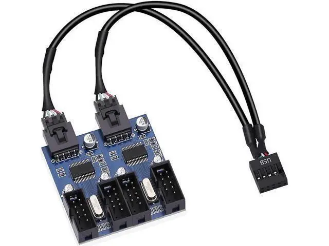 Alt view image 2 of 7 - 4 in 1 Internal USB Splitter Cable, 9 pin USB Header Male 1 to 4 Female Exteon Connector Adapter, USB 2.0 HUB Connector Port Multiplier PWM Fan Splitter Cable (30cm/0.98ft)