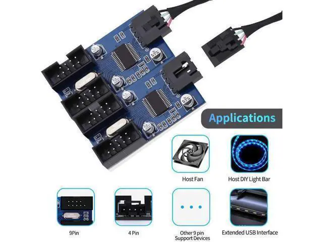 Alt view image 4 of 7 - 4 in 1 Internal USB Splitter Cable, 9 pin USB Header Male 1 to 4 Female Exteon Connector Adapter, USB 2.0 HUB Connector Port Multiplier PWM Fan Splitter Cable (30cm/0.98ft)