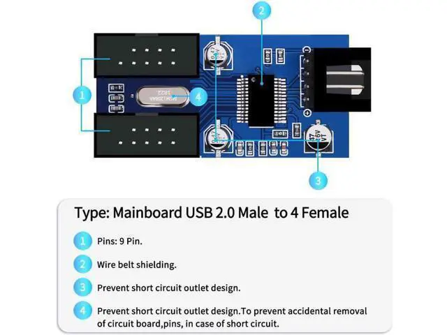 Alt view image 3 of 7 - 4 in 1 Internal USB Splitter Cable, 9 pin USB Header Male 1 to 4 Female Exteon Connector Adapter, USB 2.0 HUB Connector Port Multiplier PWM Fan Splitter Cable (30cm/0.98ft)
