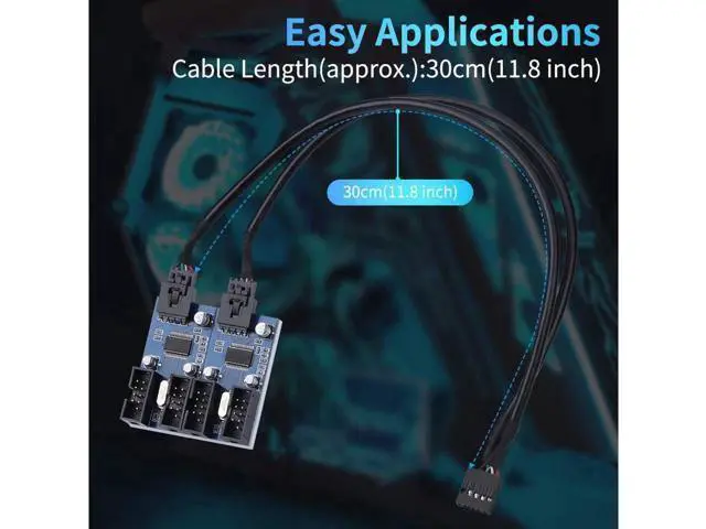 Alt view image 5 of 7 - 4 in 1 Internal USB Splitter Cable, 9 pin USB Header Male 1 to 4 Female Exteon Connector Adapter, USB 2.0 HUB Connector Port Multiplier PWM Fan Splitter Cable (30cm/0.98ft)