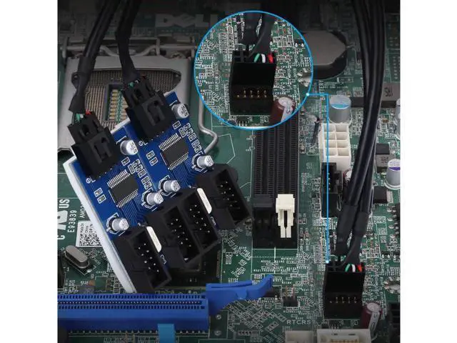 Alt view image 6 of 7 - 4 in 1 Internal USB Splitter Cable, 9 pin USB Header Male 1 to 4 Female Exteon Connector Adapter, USB 2.0 HUB Connector Port Multiplier PWM Fan Splitter Cable (30cm/0.98ft)