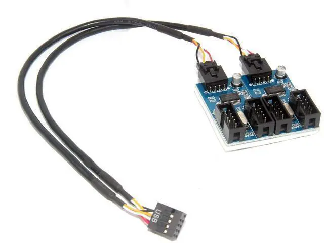Alt view image 4 of 4 - XT-XINTE Motherboard USB 2.0 9pin Header 1 to 2/4 Exteon Hub Splitter Adapter - Converter MB USB 2.0 Female to 2 or 4 Female - 30CM 9-pin Internal Cable Connector Adapter Port Multiplier (1 to 4)