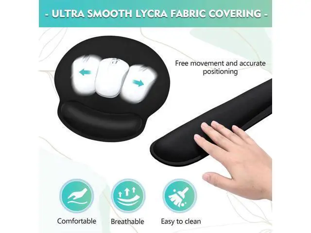 Alt view image 2 of 6 - Mouse Pad and Keyboard Wrist Rest- Ergonomic Wrist Pad for Computer Keyboard and Mouse Pad, Memory Foam Wrist Support for Comfy Typing (Mouse pad Set, Classic Black)
